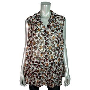 Lane Bryant Top Plus Size 20 Tunic Back Slit High Low Sheer‎ Sleeveless Orange